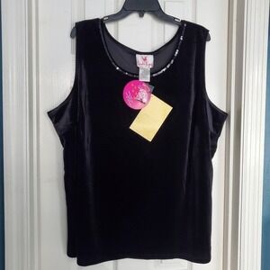 Quacker Factory Black Velvet Tank Top Embellished Neck Plus Size Glam Wedding 3X
